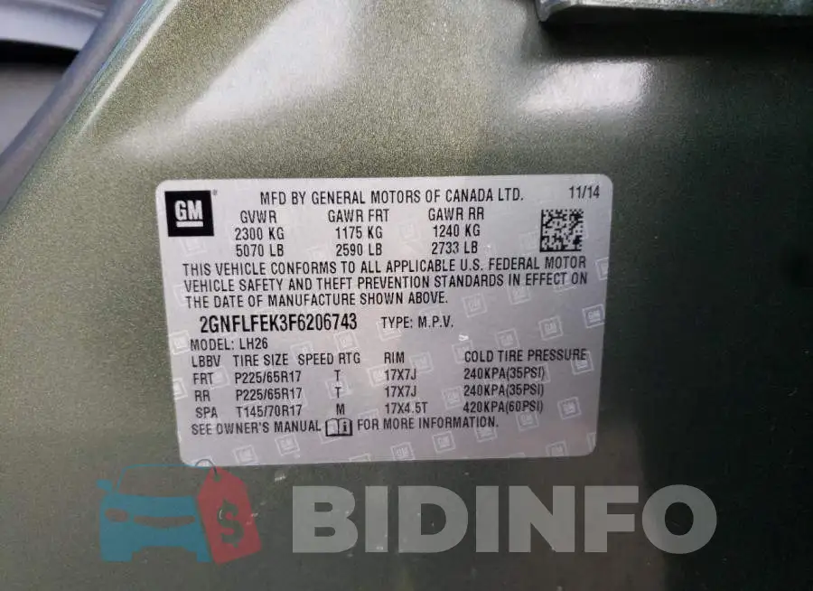 2GNFLFEK3F6206743 Photo# 13
