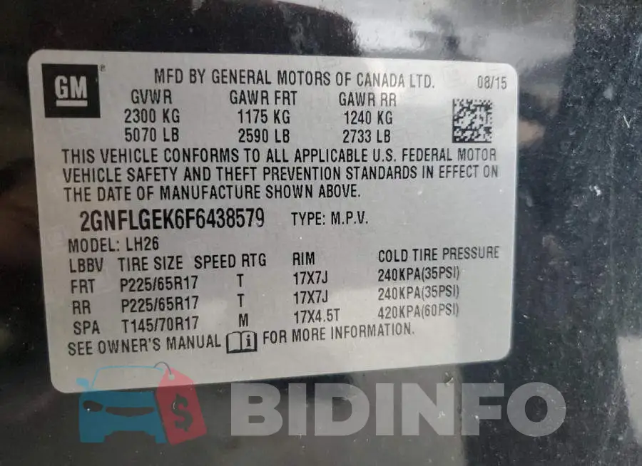 2GNFLGEK6F6438579 Photo# 13
