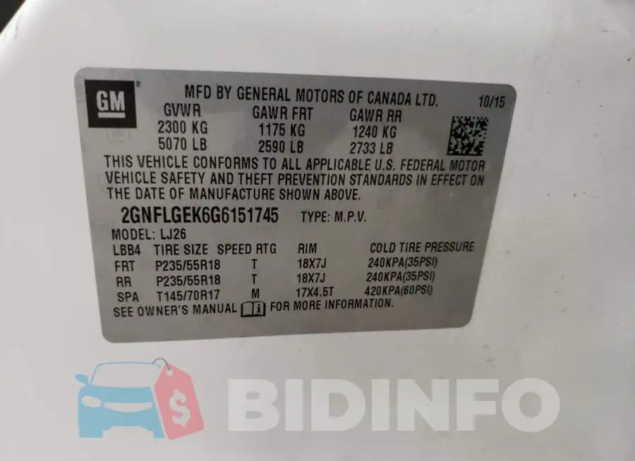 2GNFLGEK6G6151745 Photo# 13