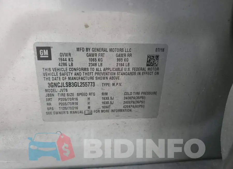 3GNCJLSB3GL255773 Photo# 13