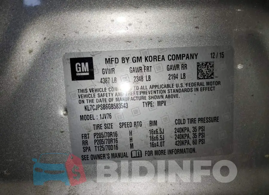 KL7CJPSB6GB583543 Photo# 14