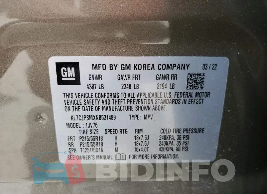 KL7CJPSMXNB531489 Photo# 12