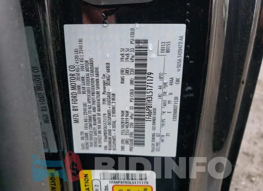 1FA6P8TH3L5171179 Photo# 12