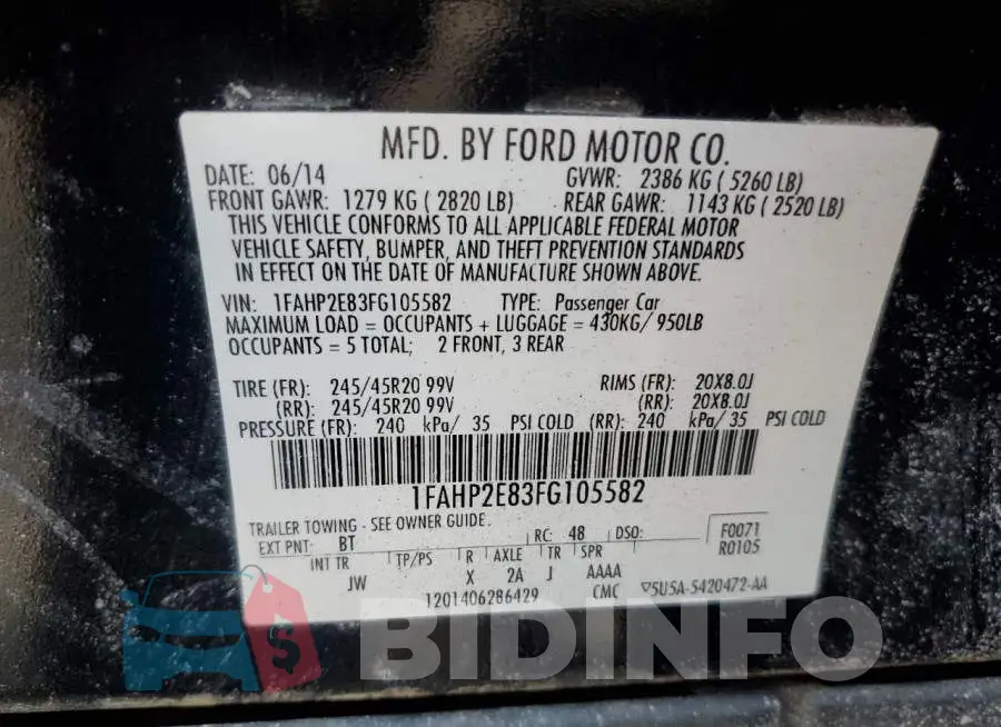 1FAHP2E83FG105582 Photo# 12