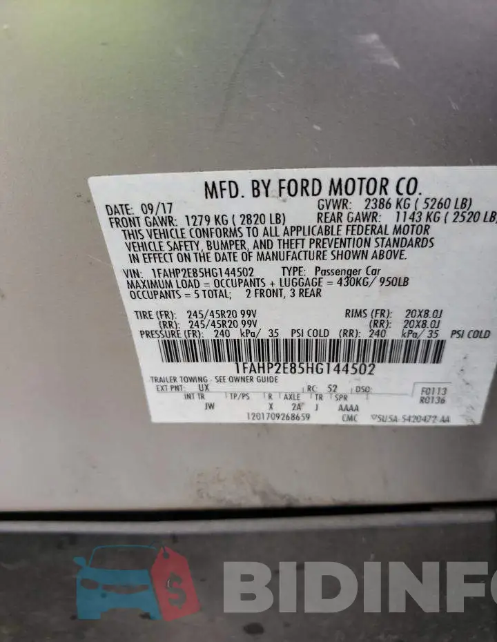 1FAHP2E85HG144502 Photo# 13
