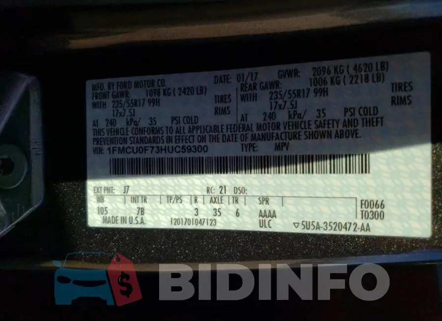 1FMCU0F73HUC59300 Photo# 12