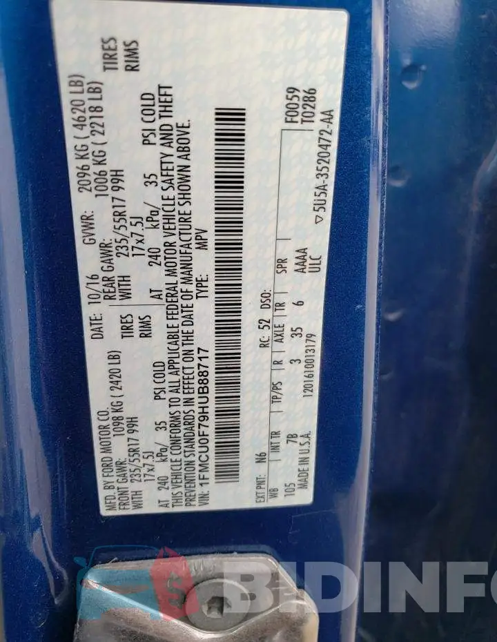 1FMCU0F79HUB88717 Photo# 13