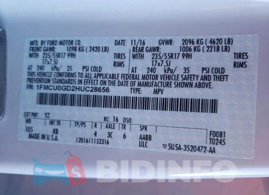 1FMCU0GD2HUC28656 Photo# 13