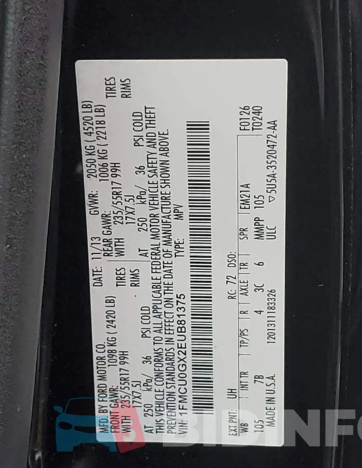 1FMCU0GX2EUB81375 Photo# 13