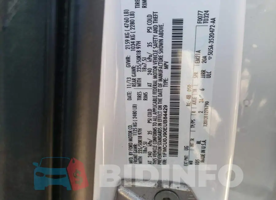 1FMCU0J90EUB84429 Photo# 12