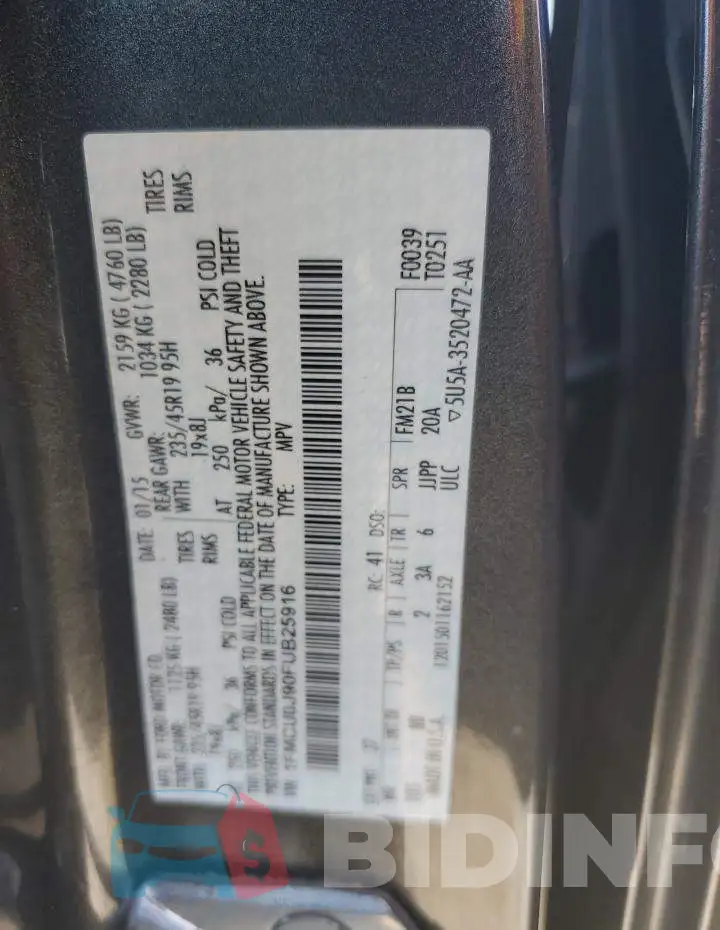1FMCU0J90FUB25916 Photo# 13