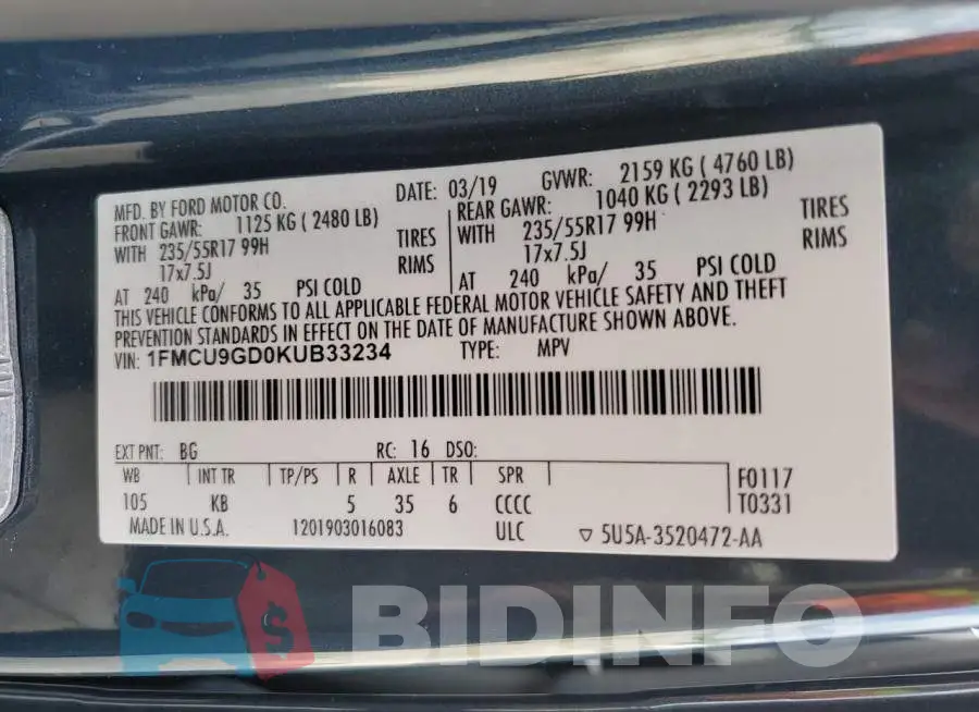 1FMCU9GD0KUB33234 Photo# 12
