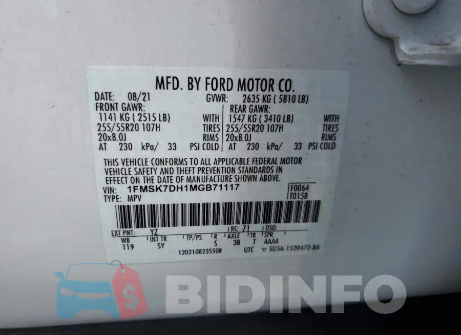 1FMSK7DH1MGB71117 Photo# 14