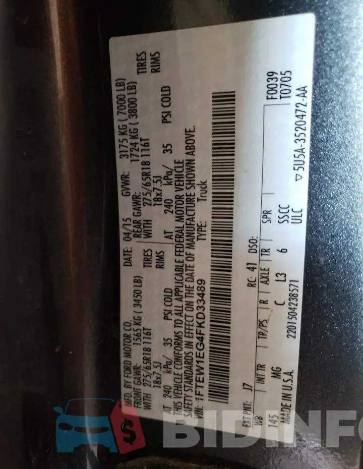 1FTEW1EG4FKD33489 Photo# 12