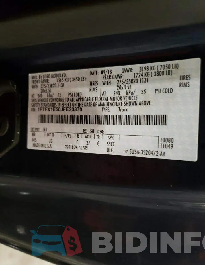 1FTFX1E50JFE23370 Photo# 12