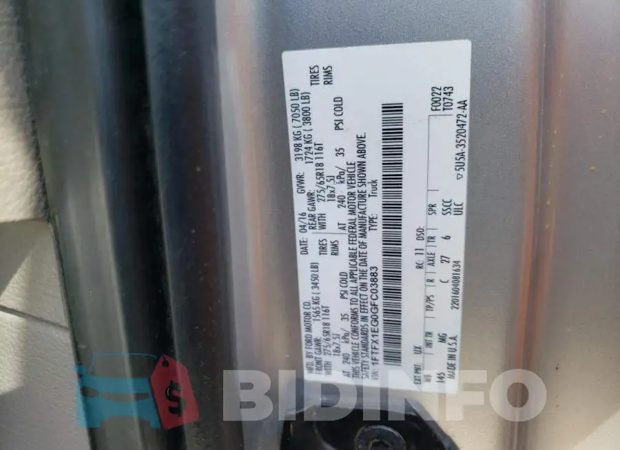 1FTFX1EG0GFC03883 Photo# 12