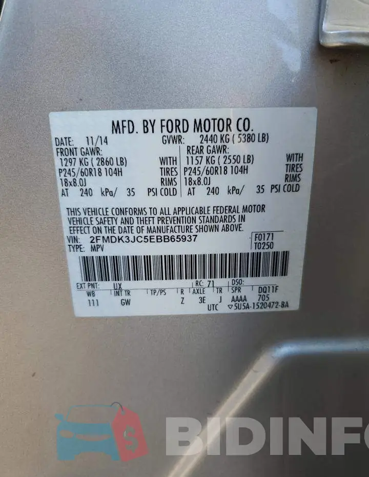 2FMDK3JC5EBB65937 Photo# 12