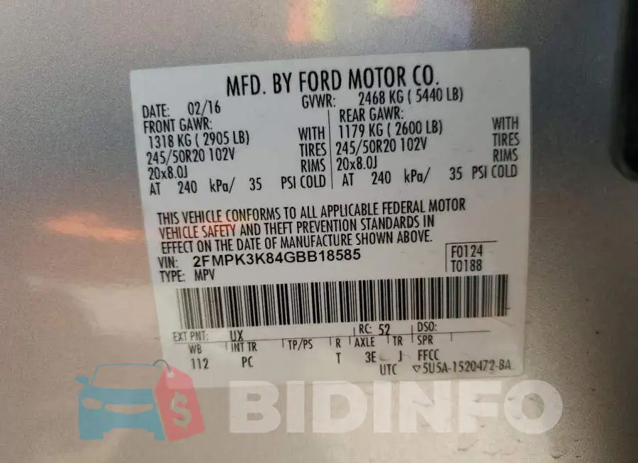 2FMPK3K84GBB18585 Photo# 13