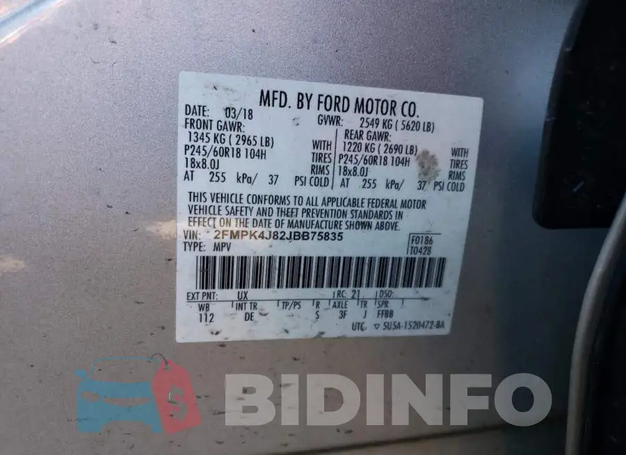 2FMPK4J82JBB75835 Photo# 12