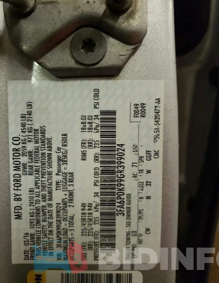 3FA6P0K99GR399024 Photo# 12
