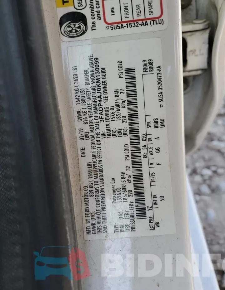 3FADP4AJ0KM130099 Photo# 12