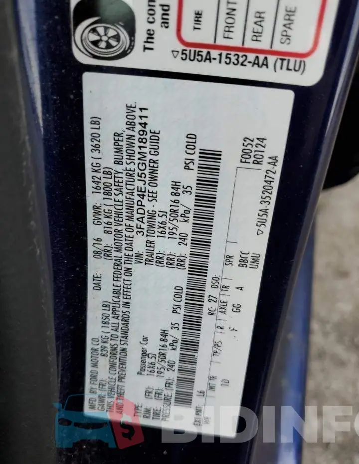 3FADP4EJ5GM189411 Photo# 12