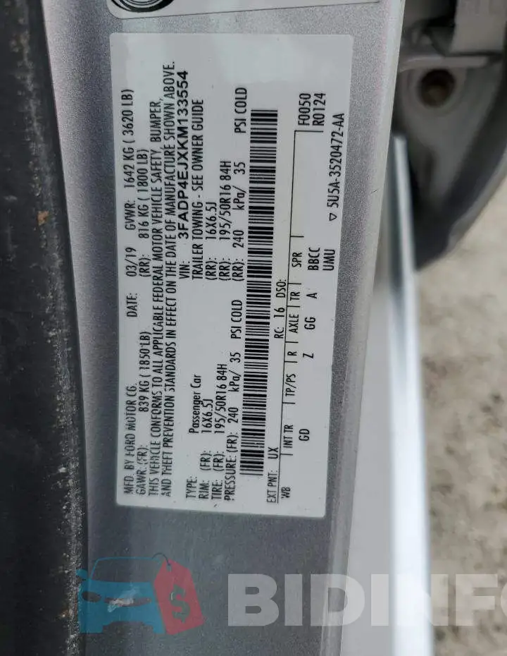 3FADP4EJXKM133554 Photo# 12