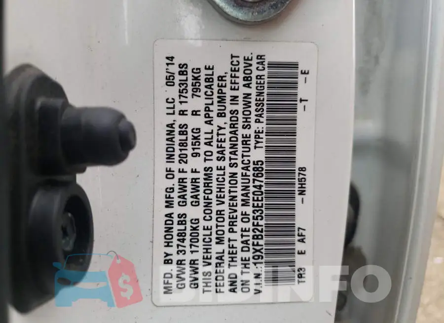 19XFB2F53EE047685 Photo# 13