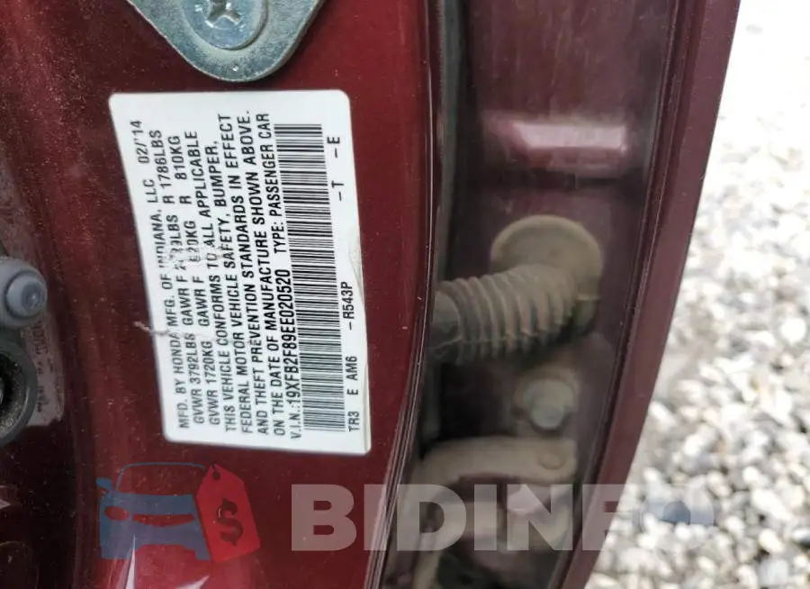 19XFB2F89EE020520 Photo# 13