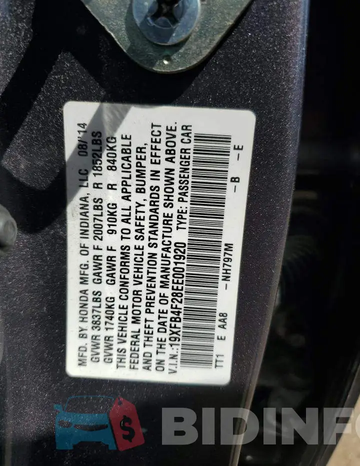19XFB4F28EE001920 Photo# 12