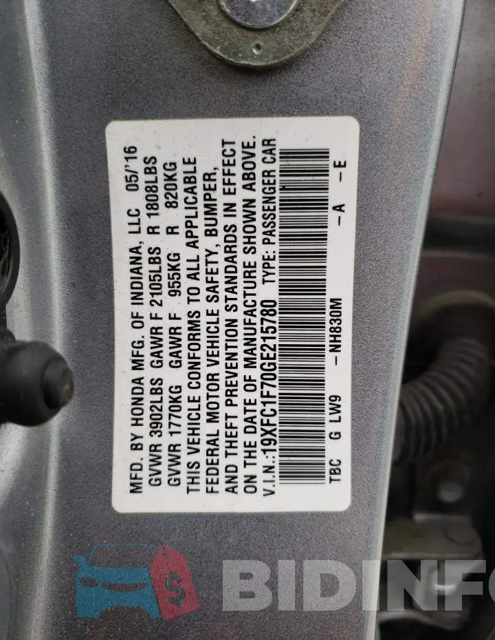 19XFC1F70GE215780 Photo# 12