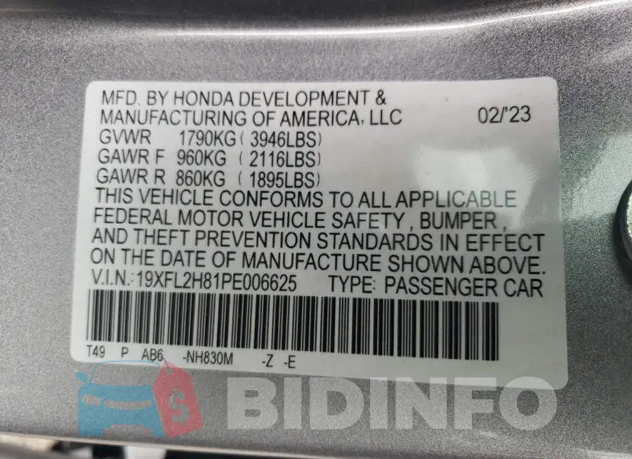 19XFL2H81PE006625 Photo# 12