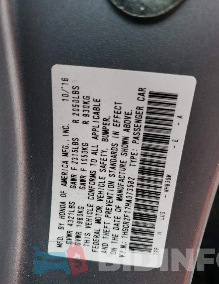 1HGCR2F17HA073582 Photo# 12