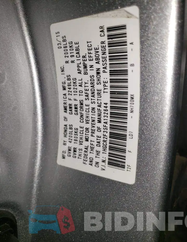 1HGCR2F35FA132644 Photo# 12