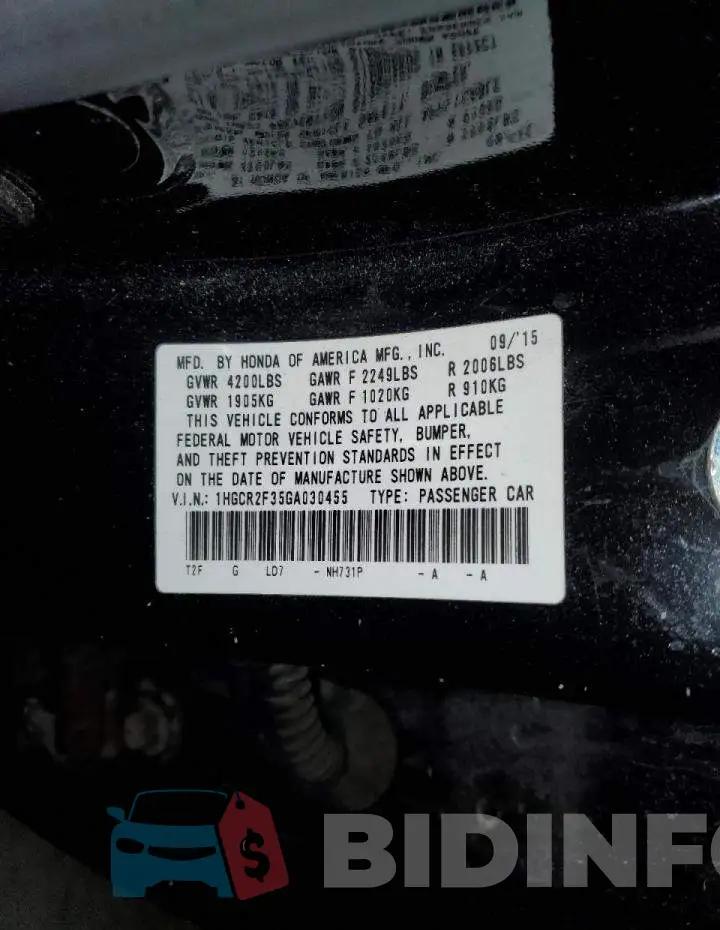 1HGCR2F35GA030455 Photo# 12