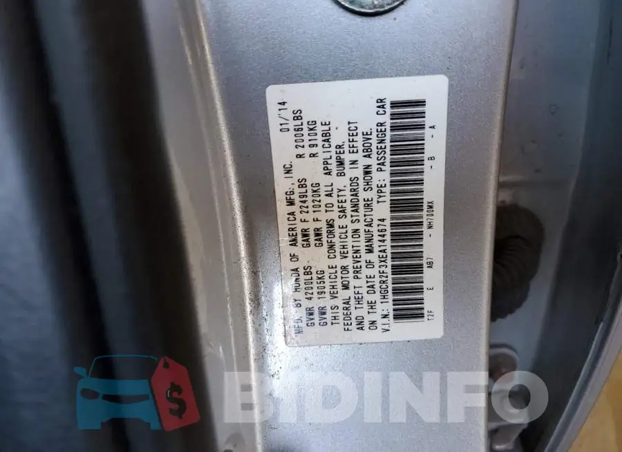 1HGCR2F3XEA144674 Photo# 12