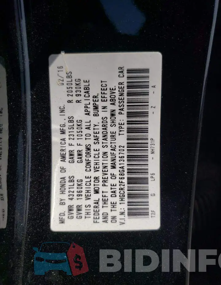 1HGCR2F68GA136702 Photo# 12
