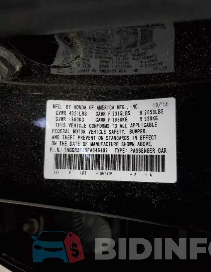 1HGCR2F85FA046407 Photo# 12