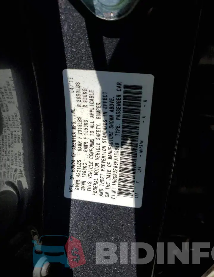 1HGCR2F88FA160868 Photo# 13