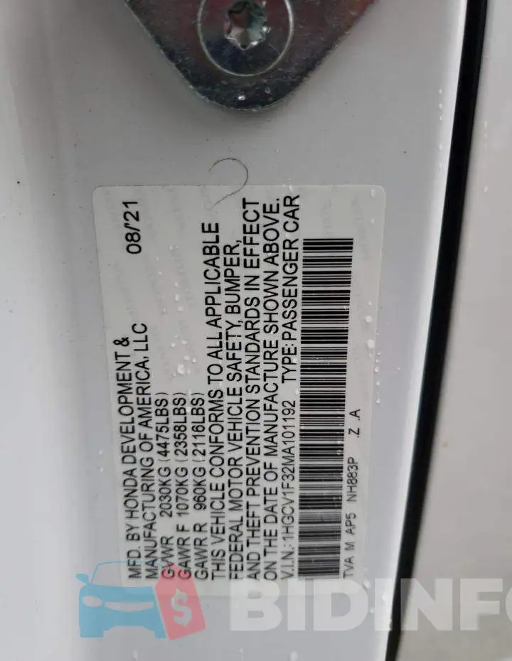 1HGCV1F32MA101192 Photo# 13