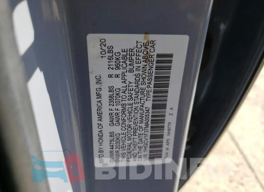 1HGCV1F37MA005347 Photo# 12