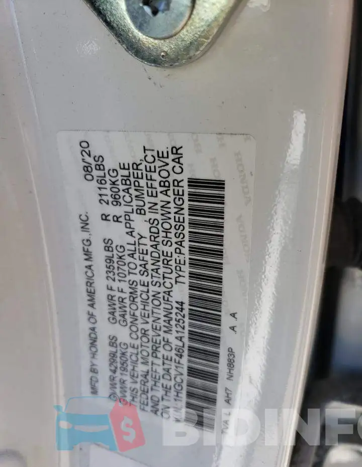 1HGCV1F46LA125244 Photo# 12