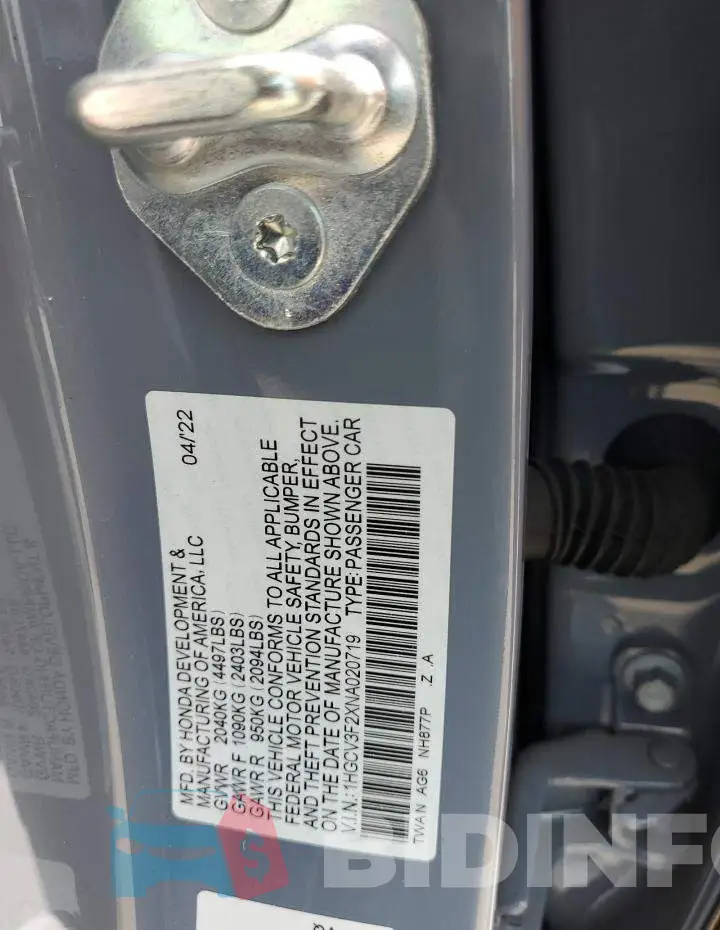 1HGCV3F2XNA020719 Photo# 12