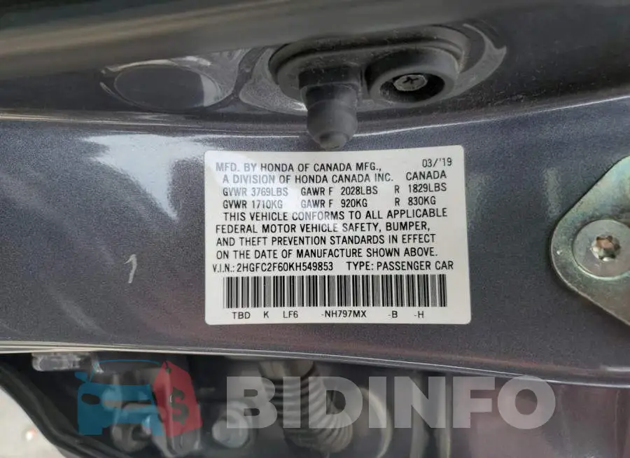 2HGFC2F60KH549853 Photo# 13