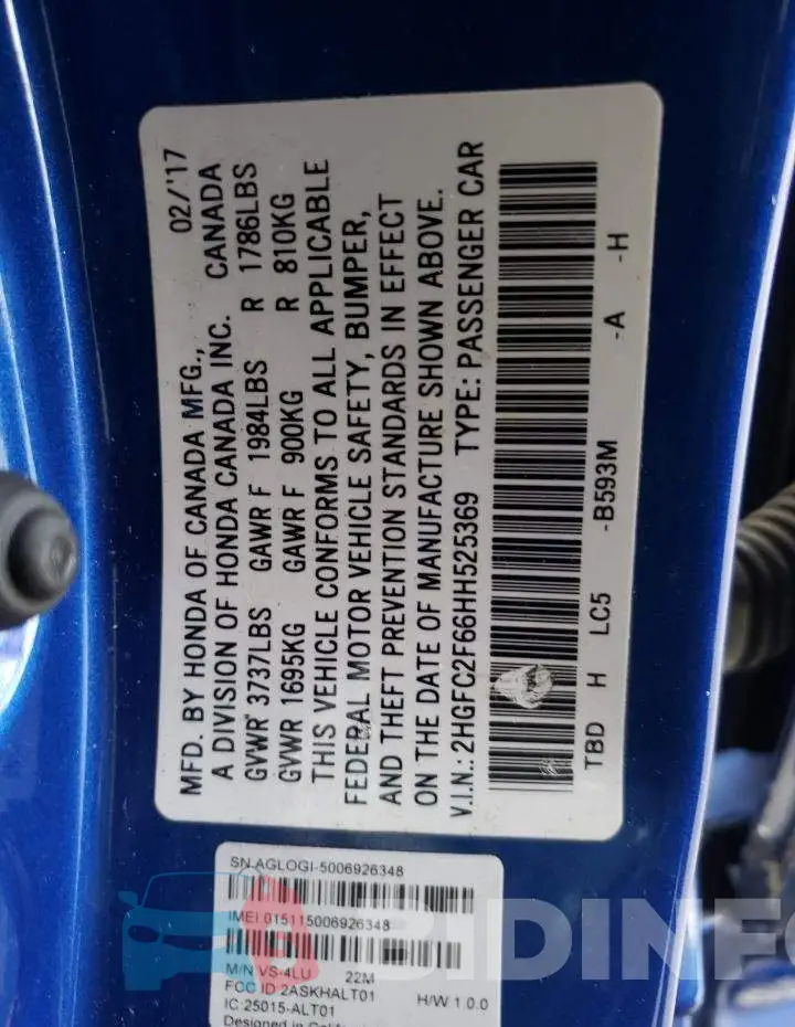 2HGFC2F66HH525369 Photo# 12
