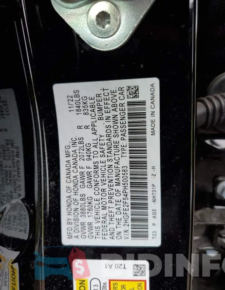 2HGFE2F54PH500583 Photo# 13