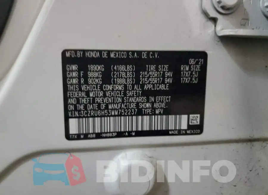 3CZRU6H53MM752237 Photo# 13