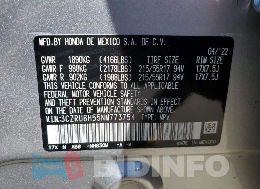 3CZRU6H55NM773754 Photo# 14