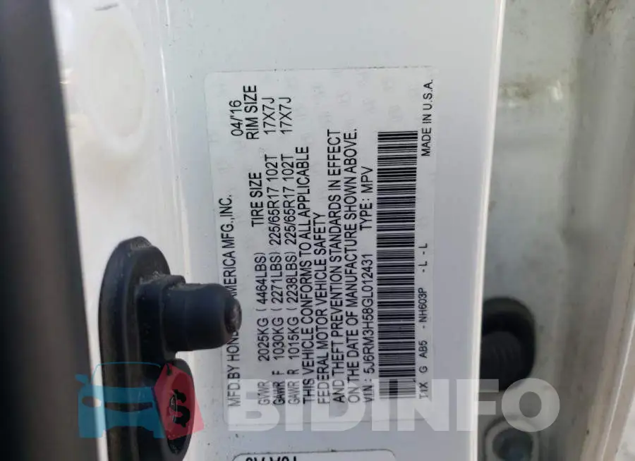 5J6RM3H58GL012431 Photo# 12