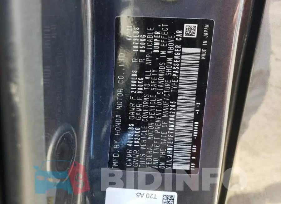 JHMFE1F70NX002205 Photo# 12